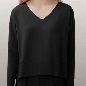 Cuyana Black Long Sleeve V-Neck French Terry Sweatshirt Top
